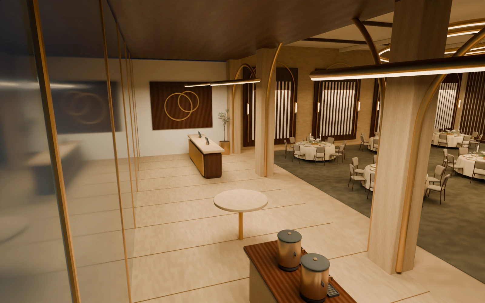 The foyer and guest arrival area of the Aurelia Hall hotel study