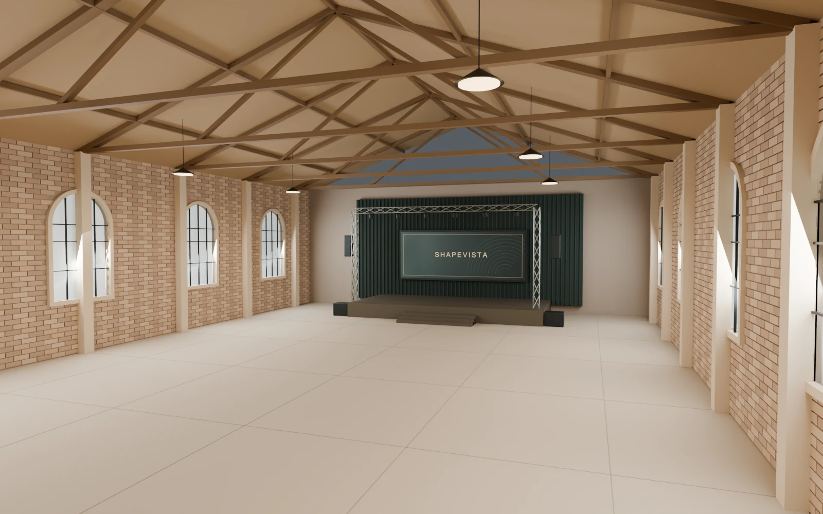Foundry Hall shown empty from a fixed interior camera